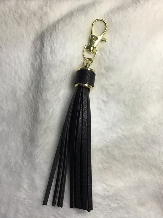 Accessories - Black Leather Tassel Keychain with Gold Hardware